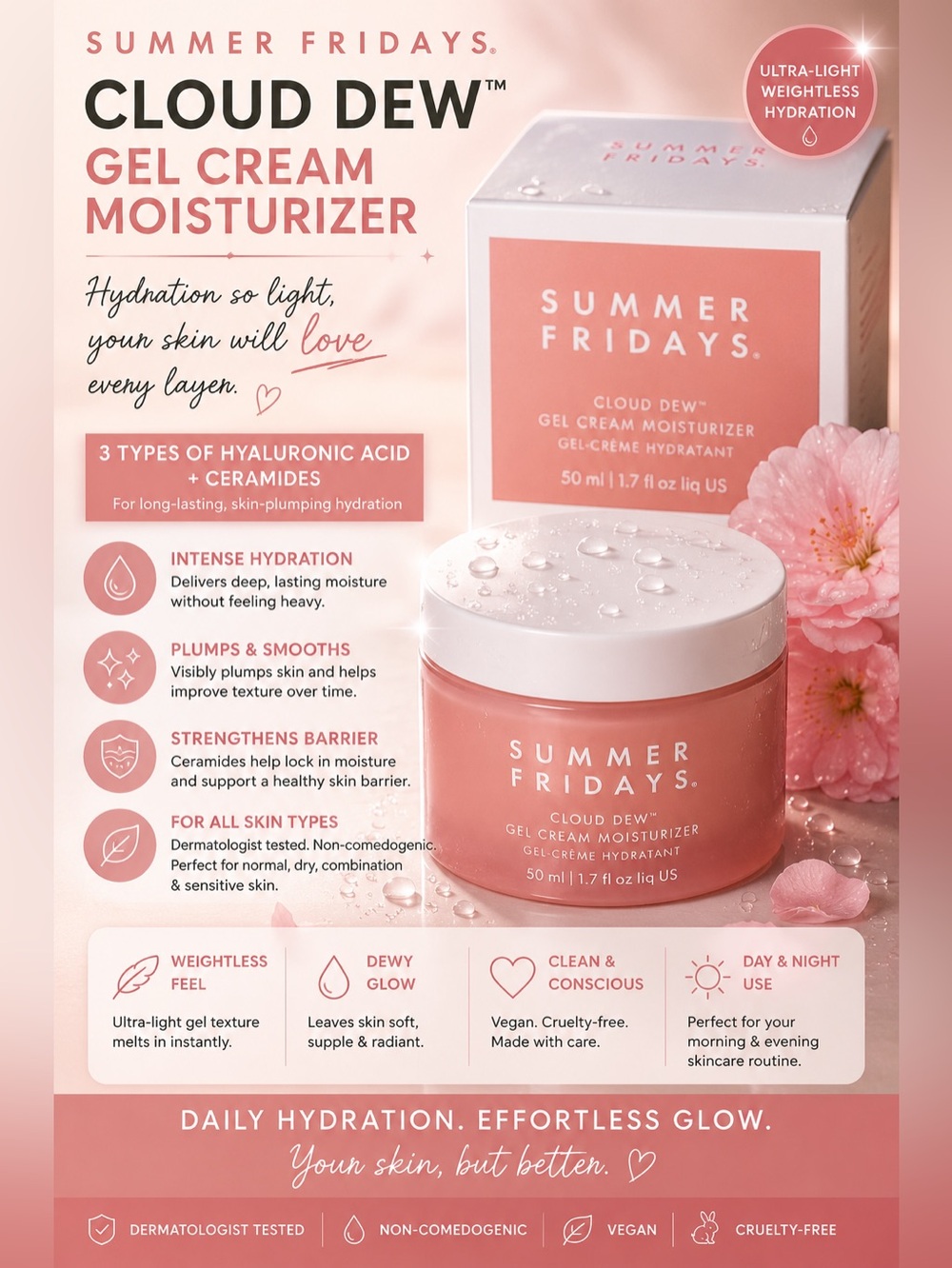Summer Fridays Cloud Dew Gel Cream Moisturizer — coral pink